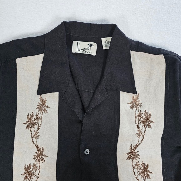 Havana Shirt Co. Other - Havana Shirt Co Mens Large Black Linen Rayon Embroidered Palm Tree Bowling Shirt